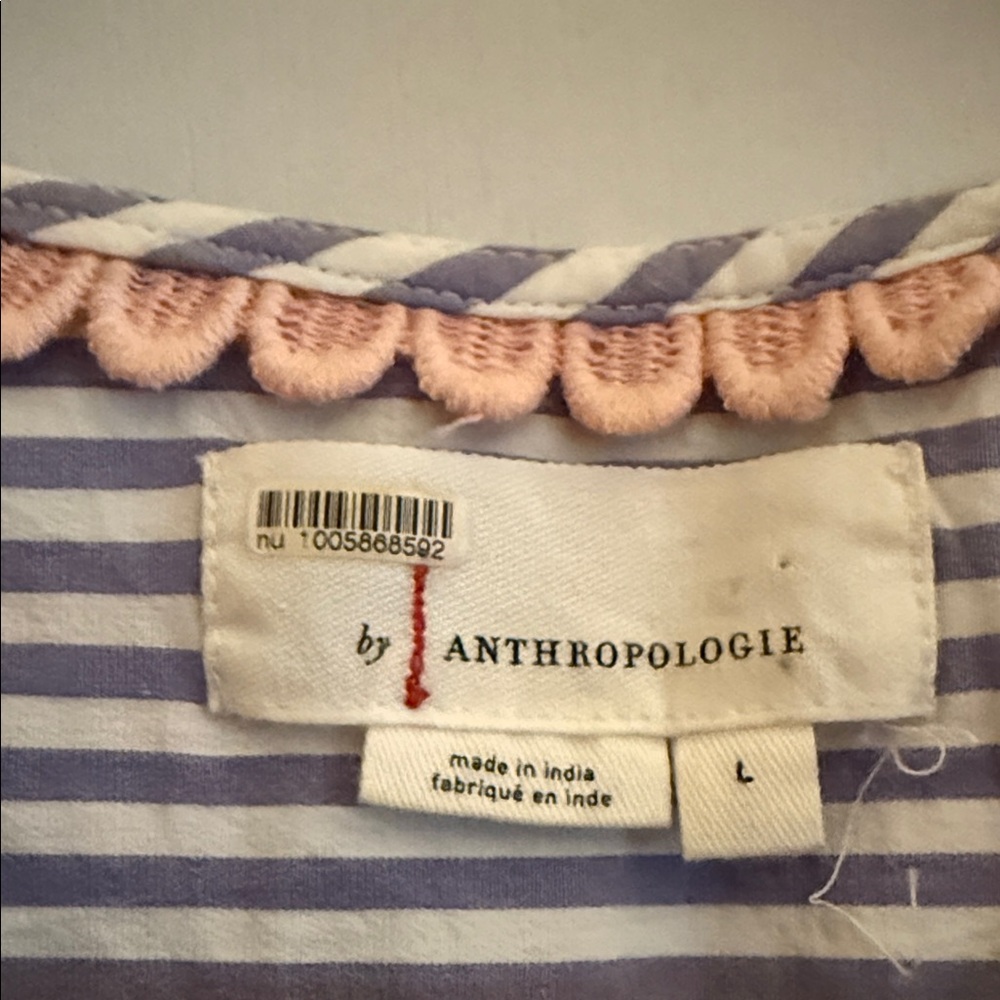 Anthropologie Blue Striped Floral Embroidered Blouse - Picture 2 of 4